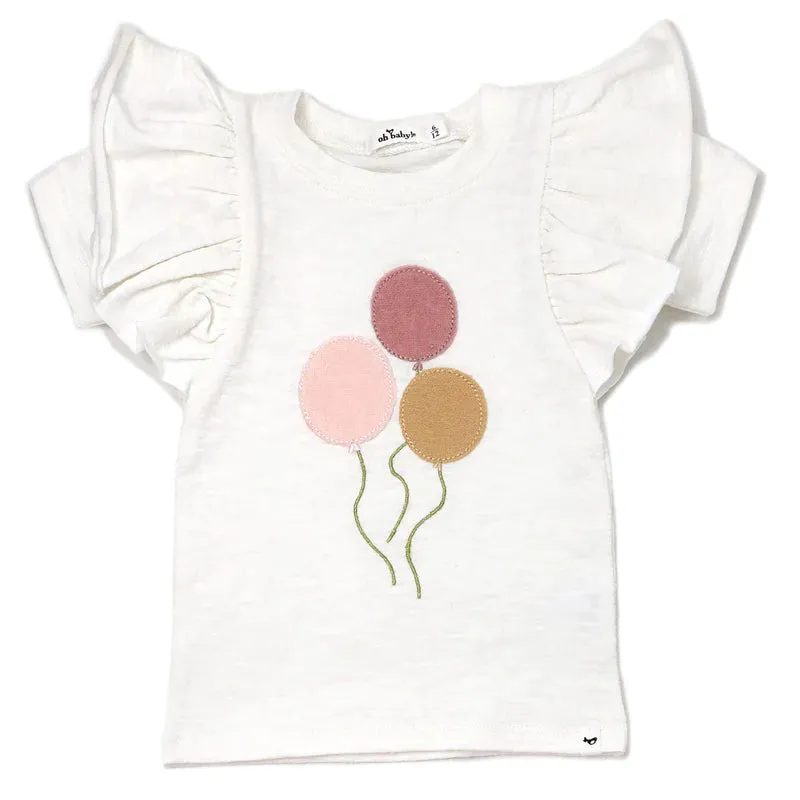 Balloons Terry Applique Tee - Oyster Heather