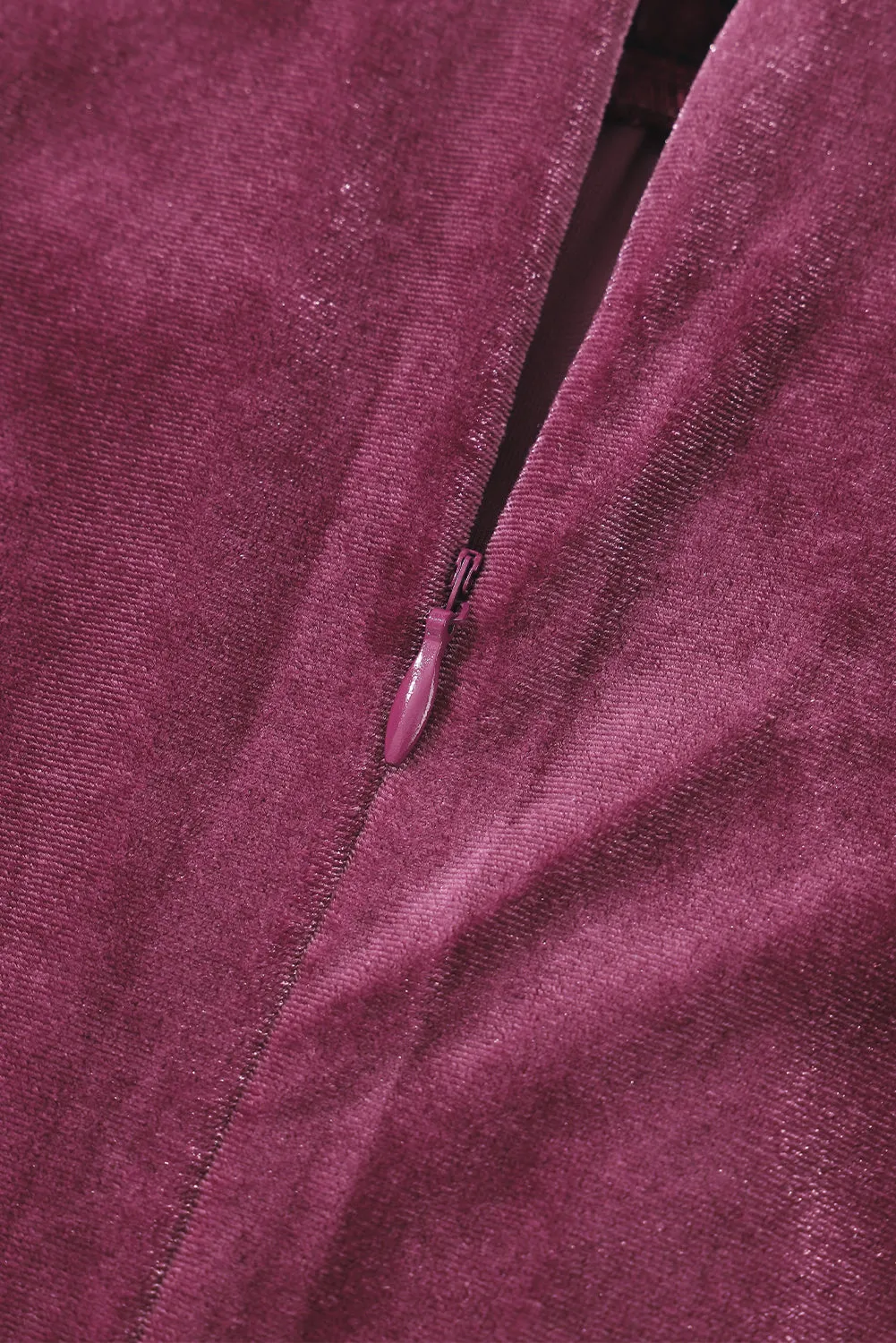Burgundy Long Sleeve Dress Smocked High Neck Flounce Sleeve Velvet Dress