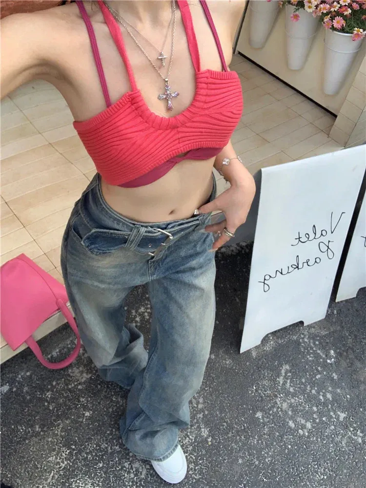 Design Wide Belt Retro Mom Jeans