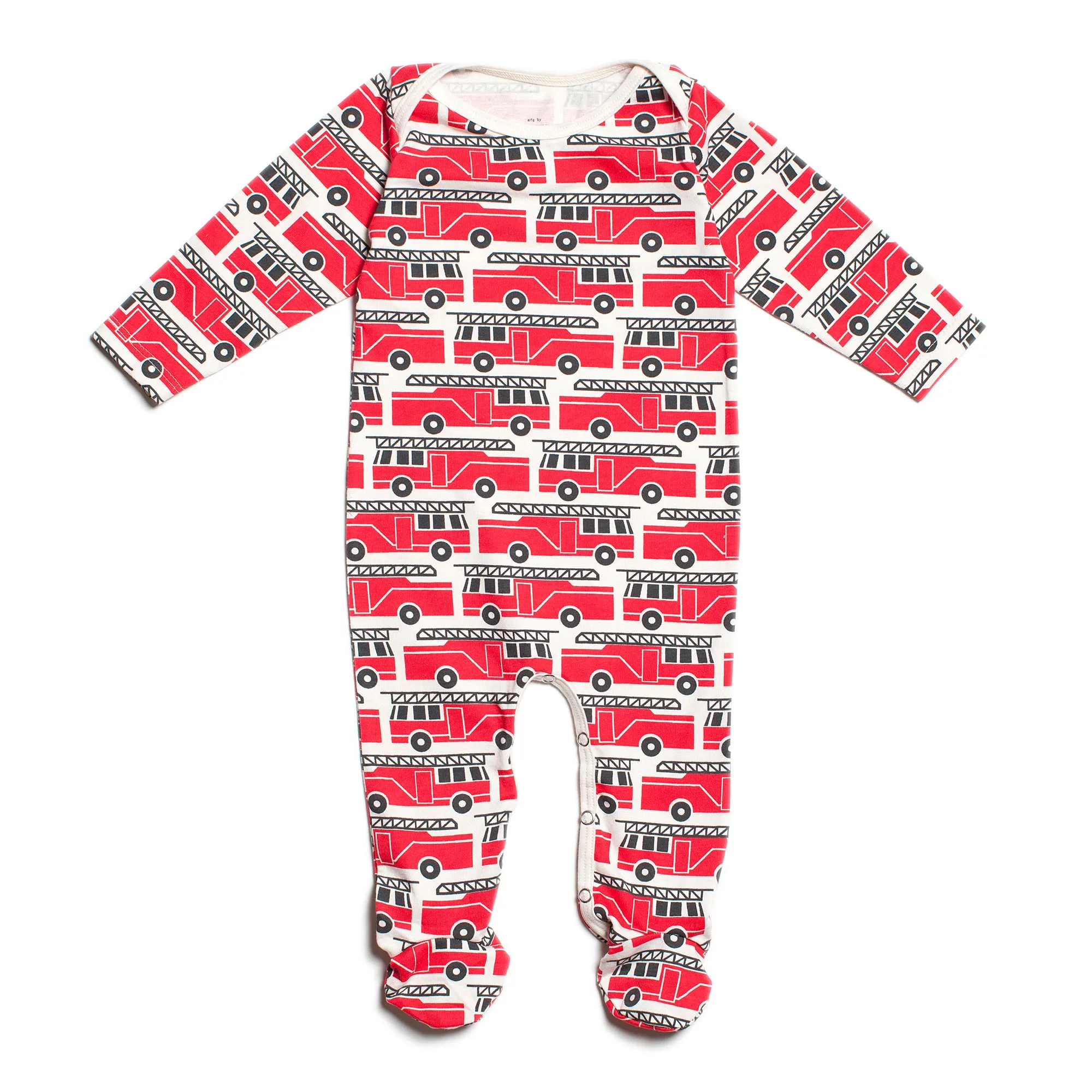 Footed Romper - Firetrucks Red