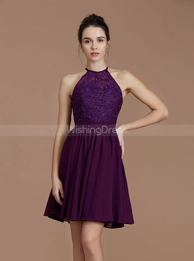 Grape Bridesmaid Dresses,Short Bridesmaid Dress,High Neck Bridesmaid Dress,BD00249
