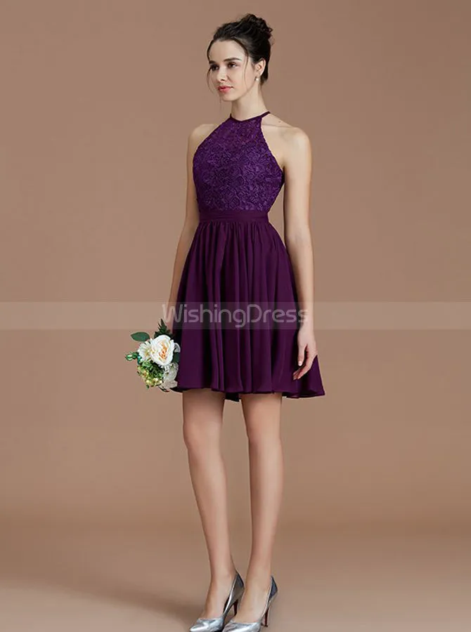 Grape Bridesmaid Dresses,Short Bridesmaid Dress,High Neck Bridesmaid Dress,BD00249
