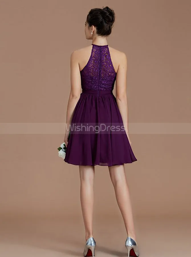 Grape Bridesmaid Dresses,Short Bridesmaid Dress,High Neck Bridesmaid Dress,BD00249