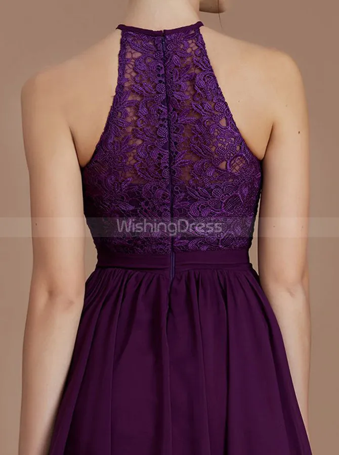 Grape Bridesmaid Dresses,Short Bridesmaid Dress,High Neck Bridesmaid Dress,BD00249