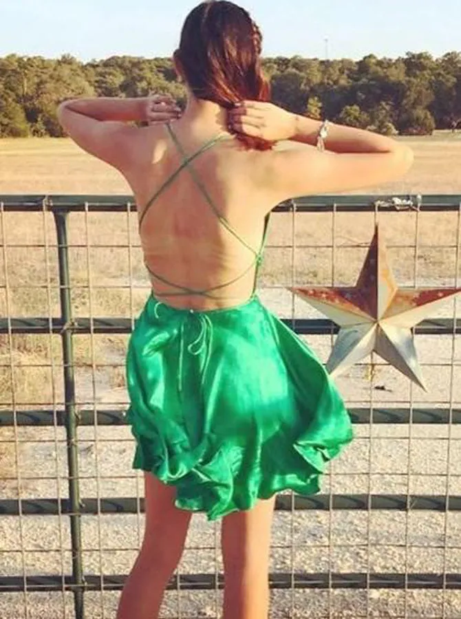 Green Cocktail Dresses,Cocktail Dresses Open Back,Sexy Cocktail Dress,CD00056