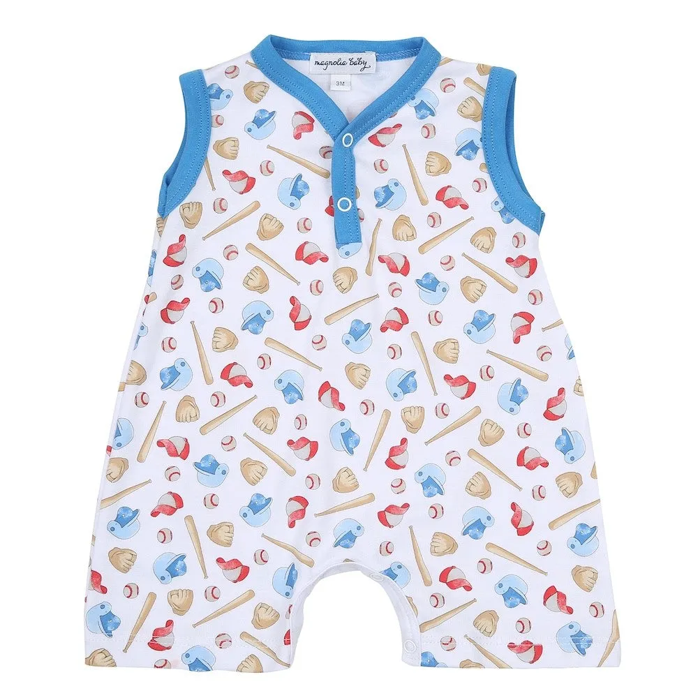 Magnolia Baby Boys Blue Baseball Field of Dreams Sleeveless Short Playsuit