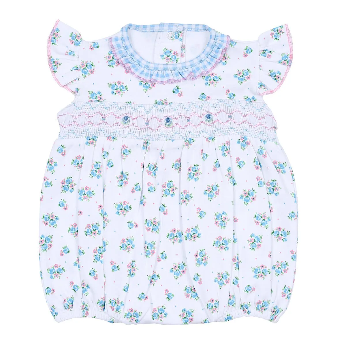 Magnolia Baby Girls Anna's Classics Smocked Blue Floral Flutters Bubble