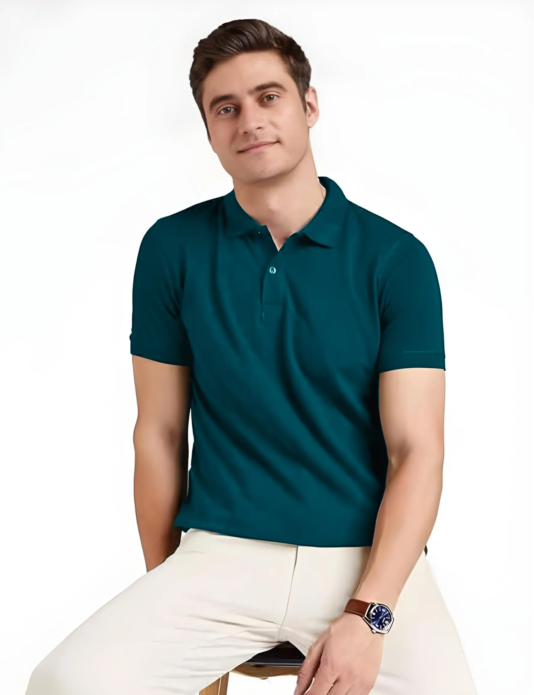 Men's Regular Fit Polo Neck Half Sleeve Solid Uniform T-Shirt | Polo T-Shirt for Men (Peacock Blue)