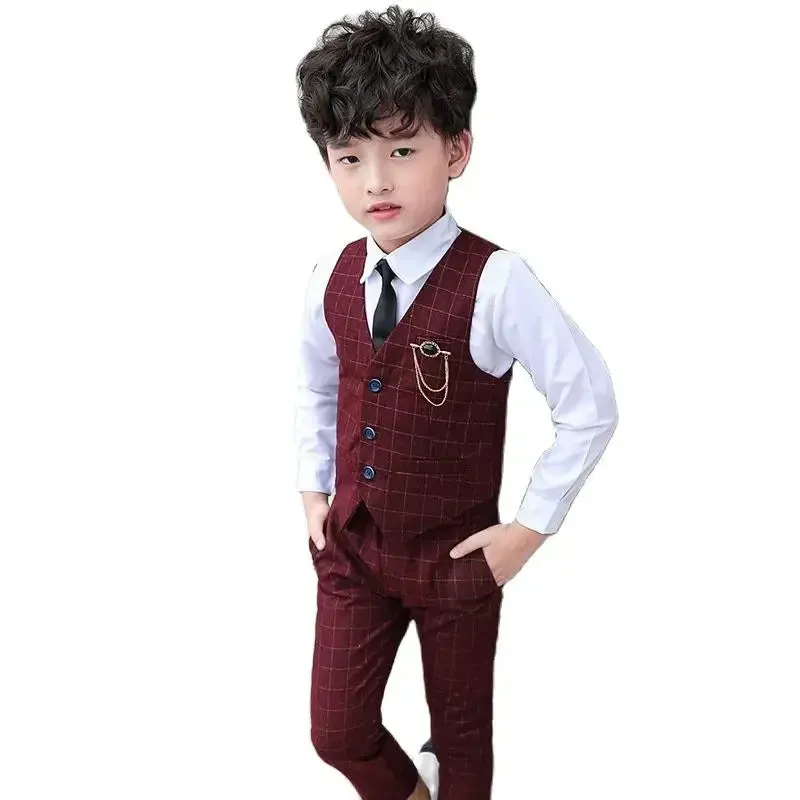 New Formal Boys Suits for Weddings Dress Fashion Children School Uniform Dots Kids Party Costumes Tuxedo Toddler Clothes Sets