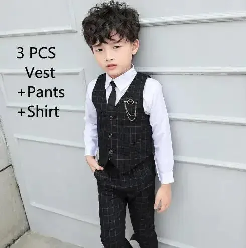 New Formal Boys Suits for Weddings Dress Fashion Children School Uniform Dots Kids Party Costumes Tuxedo Toddler Clothes Sets