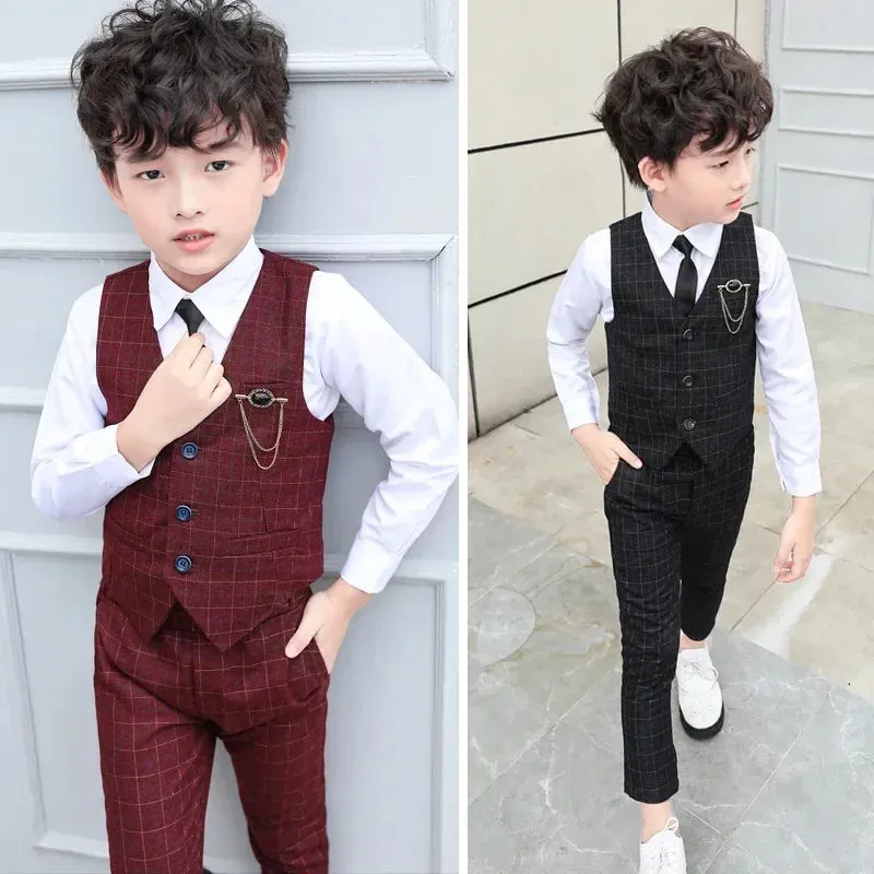 New Formal Boys Suits for Weddings Dress Fashion Children School Uniform Dots Kids Party Costumes Tuxedo Toddler Clothes Sets