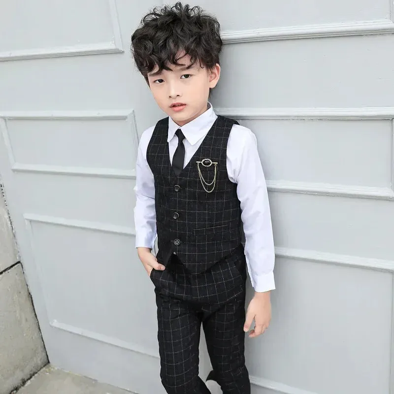 New Formal Boys Suits for Weddings Dress Fashion Children School Uniform Dots Kids Party Costumes Tuxedo Toddler Clothes Sets