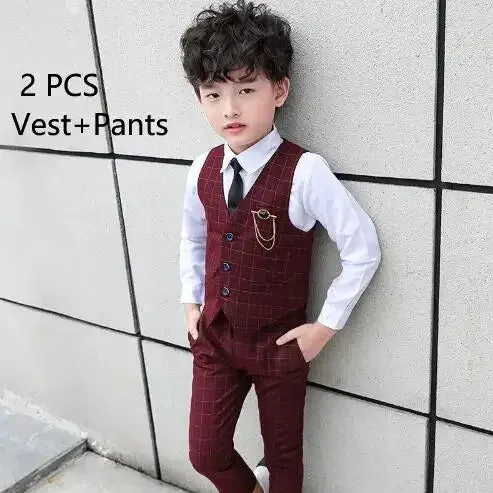 New Formal Boys Suits for Weddings Dress Fashion Children School Uniform Dots Kids Party Costumes Tuxedo Toddler Clothes Sets