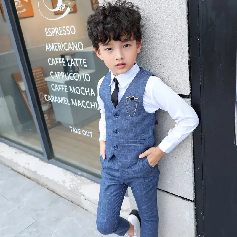 New Formal Boys Suits for Weddings Dress Fashion Children School Uniform Dots Kids Party Costumes Tuxedo Toddler Clothes Sets