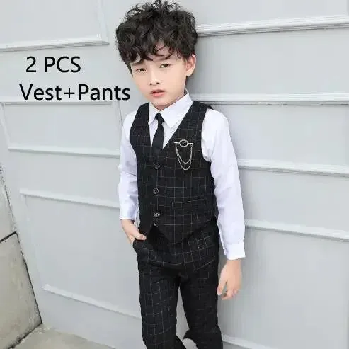 New Formal Boys Suits for Weddings Dress Fashion Children School Uniform Dots Kids Party Costumes Tuxedo Toddler Clothes Sets