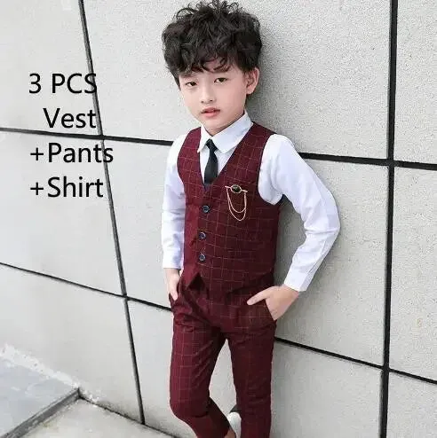 New Formal Boys Suits for Weddings Dress Fashion Children School Uniform Dots Kids Party Costumes Tuxedo Toddler Clothes Sets