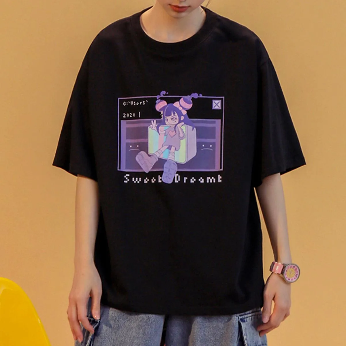 Old Web Anime Girl Hacker T-Shirt