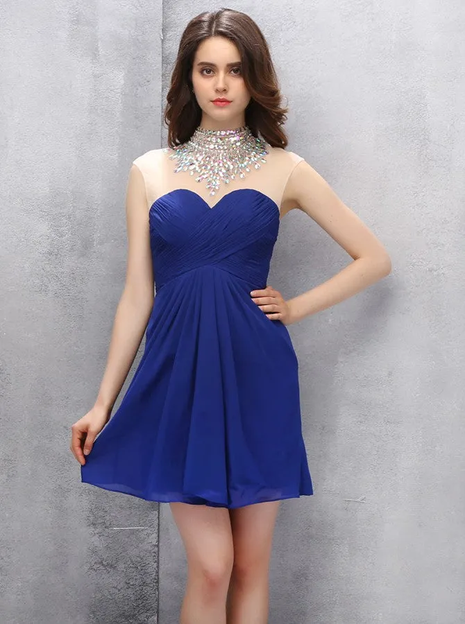 Royal Blue Homecoming Dresses,High Neck Homecoming Dress,Modest Homecoming Dress,HC00111
