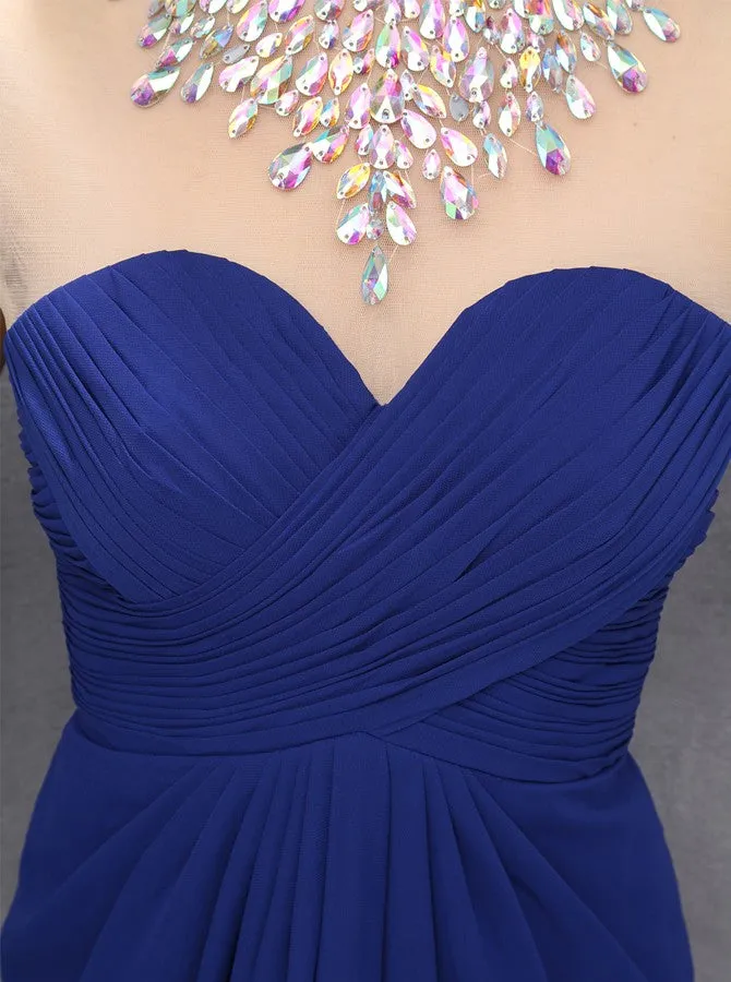 Royal Blue Homecoming Dresses,High Neck Homecoming Dress,Modest Homecoming Dress,HC00111