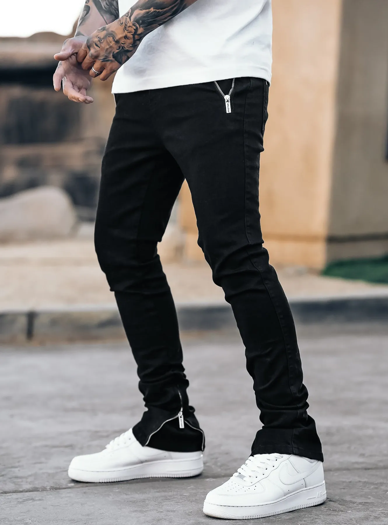 Stacked Track Jeans V1 in Jet Black