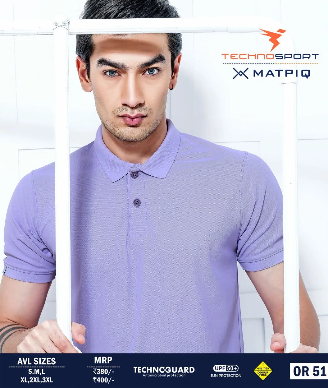 TechnoSport Polo Neck Half Sleeve Dry Fit T Shirt for Men OR-51 Pack of 3