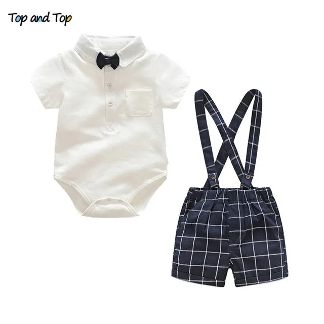 Top and Top Autumn Fashion infant clothing Baby Suit Baby Boys Clothes Gentleman Bow Tie Rompers   Vest   pants Baby Set