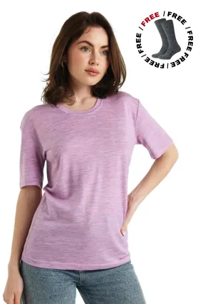 Women's Merino T-shirt 165 Lilac Heather | Crewneck ( socks)